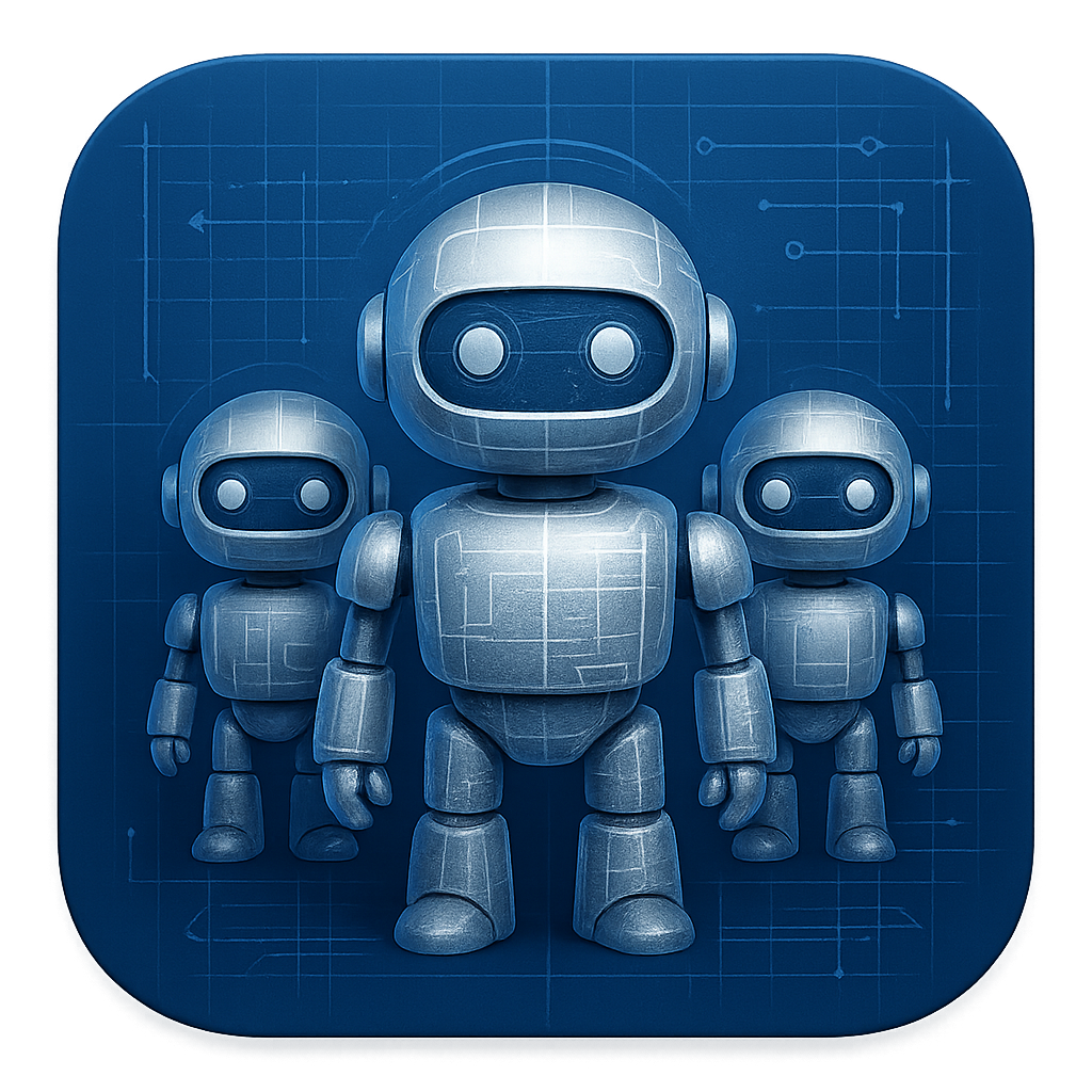 A blue print, with ai robots