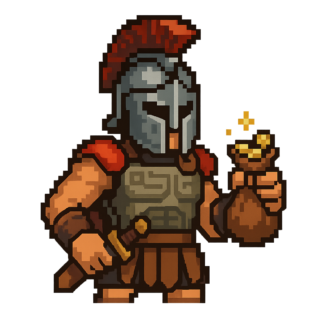 Gladiator holding a pouch of gold coins