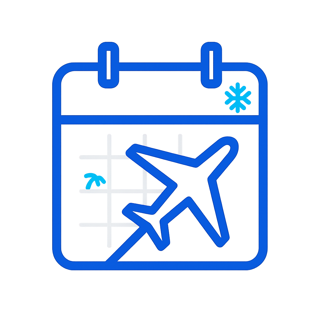 Website for planning the best times to take annual leave, calendar, plane, holiday, snow.